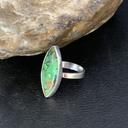 Southwestern Navajo Green Mojave Turquoise Ring | Sterling Silver | Sz 7 | 14039