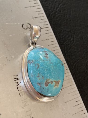 Navajo Blue Bisbee Turquoise Pendant | Sterling Silver | 1.5" | Authentic Native American Handmade | 1624