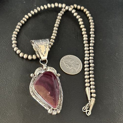 Navajo Purple Spiny Oyster Necklace Pendant for Women | Sterling Silver | Authentic Native American Handmade | 14661