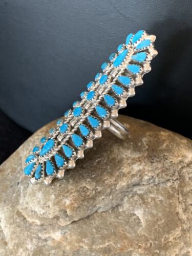 Navajo Blue Turquoise Cluster Ring | Authentic Native American Sterling Silver | Multi-Stone | Sz 7 | 506
