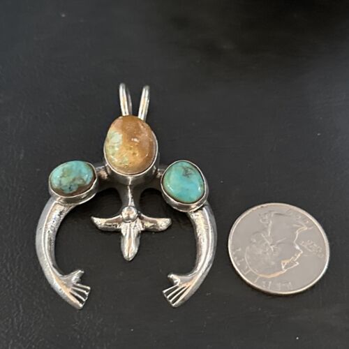Navajo Sterling Silver Royston Turquoise Naja Pendant | Authentic Native American Handmade | 14666