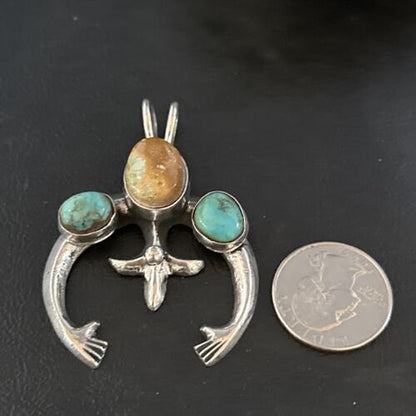 Navajo Sterling Silver Royston Turquoise Naja Pendant | Authentic Native American Handmade | 14666
