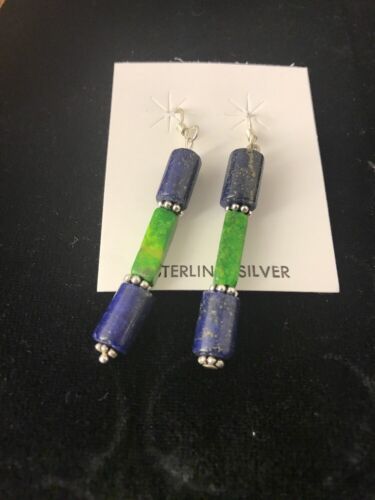 Navajo Sterling Silver Lapis Lazuli Bead Earrings | Southwestern Dangle | Handcrafted