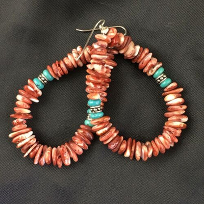 Southwestern Turquoise Spiny Oyster Earrings | Sterling Silver | 2.25" | 1967