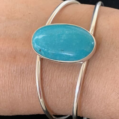Minimalist Women's Cuff Bracelet | Sterling Silver | Blue Kingman Turquoise | 12866