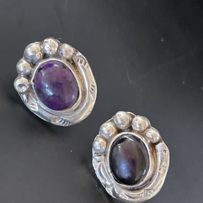 Navajo Sugilite Earrings | Sterling Silver Post Stud | Authentic Native American Handmade | 0.5" | 2067