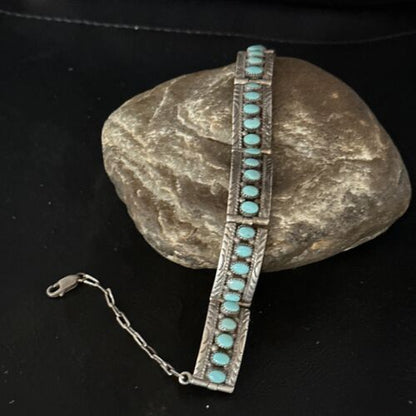 Native American Navajo Blue Turquoise Link Bracelet | Sterling Silver | 14650