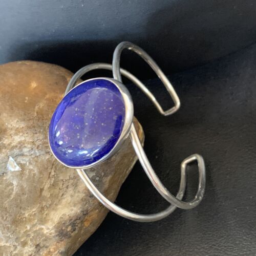 Minimalist Women's Blue Lapis Lazuli Cuff Wire Bracelet | Sterling Silver | 12873