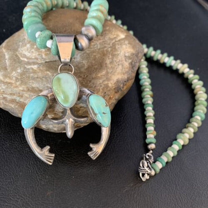 Navajo Royston Green Turquoise Naja Pendant Necklace | Sterling Silver | Authentic Native American Handmade | 13756