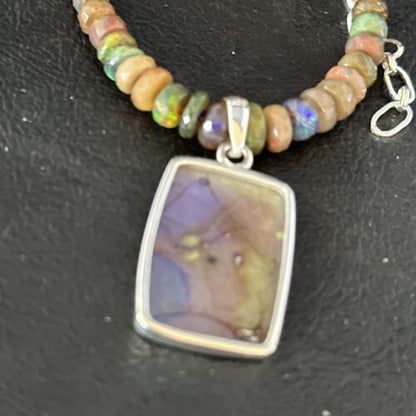 Southwestern Women's Green Opal Pendant Necklace | Sterling Silver | 17" | 14423