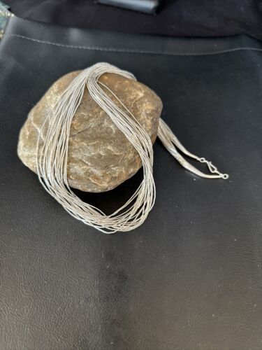Handmade Liquid Heishi Necklace | 20 Strands Sterling Silver | 22" Silver Tubes | 14708