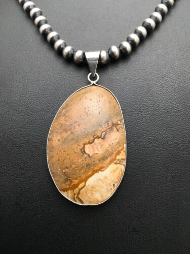 Southwestern Jasper Picture Pendant Necklace | Sterling Silver | 2.25" | Authentic Native American Handmade | 3007