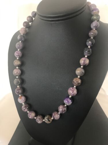 Native American Charoite Bead Necklace | Navajo Pearls | Sterling Silver | 19" | 8448