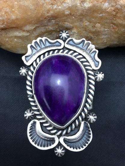 Native American Sugilite Navajo Ring | Sterling Silver | Sz 7.5 | 4189