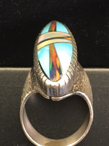 Native American Women's Navajo Opal Turquoise Inlay Ring | Sterling Silver | Sz 6 | 01603