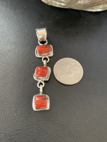Navajo Red Coral Multi-Stone Pendant Necklace | Authentic Native American Sterling Silver | Multi-Stone | 13243
