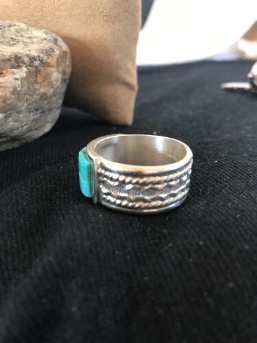 Navajo Turquoise Inlay Sterling Silver Thumb Ring | Sz 14 | Handmade Southwestern