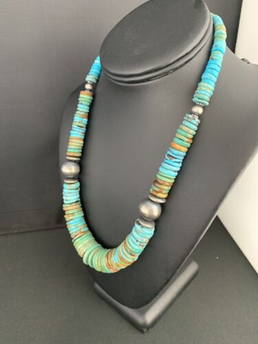 Navajo Sterling Silver Necklace with Southwestern Blue Green Turquoise | 20" | Graduated | Authentic Native American Jewelry