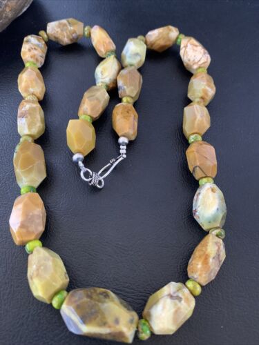 Navajo Sterling Silver Faceted Green Nugget Turquoise Necklace | Authentic Native American | 21" | 1493