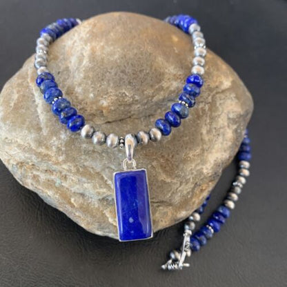 Native American Navajo Blue Lapis Pendant Necklace | Sterling Silver | Authentic Handmade | 11670