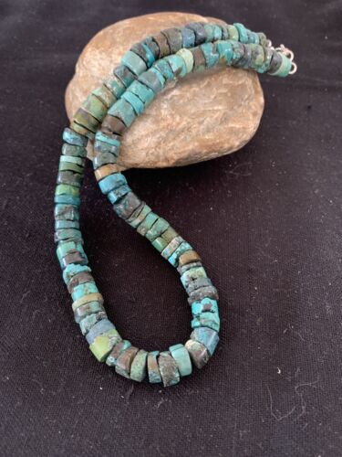Rustic Turquoise Heishi Bead Necklace | 11mm | Navajo Sterling Silver | Authentic Native American Handmade | 17" | 639