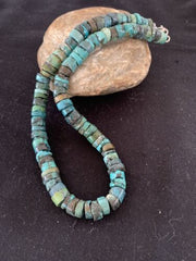 Rustic Turquoise Heishi Bead Necklace | 11mm | Navajo Sterling Silver | Authentic Native American Handmade | 17" | 639