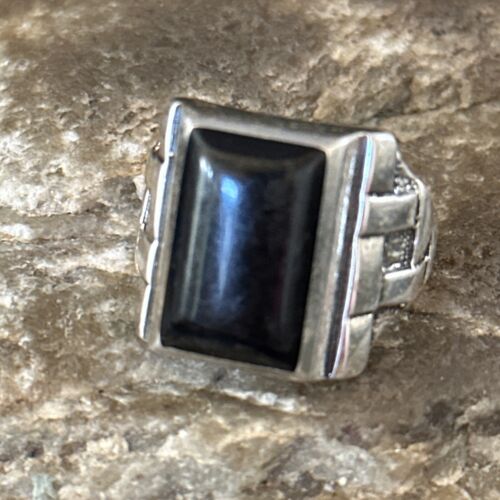 Native American Navajo Handmade Sterling Silver Black Onyx Ring | Sz 10 | 14443