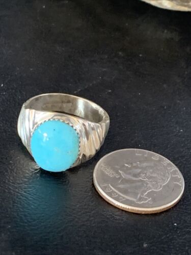 Navajo Blue Kingman Turquoise Ring | Sterling Silver | Sz 11 | Authentic Native American Handmade | 14148