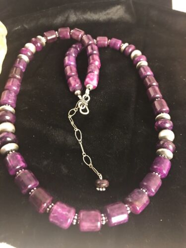 Navajo Purple Sugilite Bead Necklace | Sterling Silver | Authentic Native American Handmade | 18" | 3128