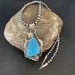 Men's Navajo Pearls Necklace with Blue Kingman Turquoise Pendant | Sterling Silver | Native American Handmade | 12590