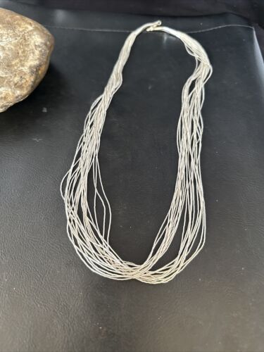 Handmade Liquid Heishi Necklace | 20 Strands Sterling Silver | 22" Silver Tubes | 14708