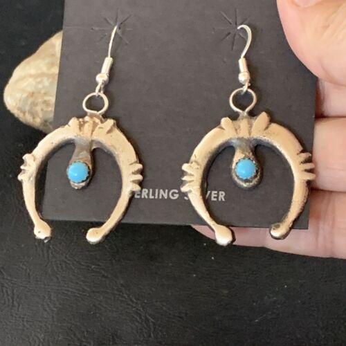 Navajo Turquoise Naja Dangle Earrings | Sterling Silver | Authentic Native American Handmade | 12554