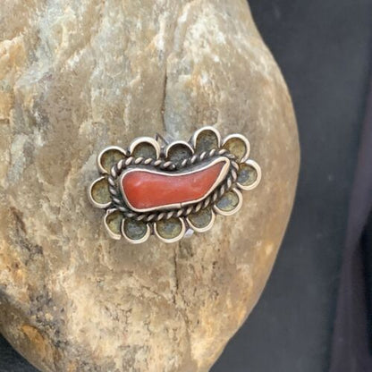 Native American Old Pawn Navajo Red Coral Ring | Sterling Silver | Sz 6 | 10369