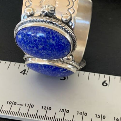 Native American Men's Navajo Blue Denim Lapis Cuff Bracelet | Sterling Silver | 12234