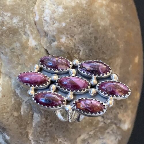 Navajo Purple Spiny Oyster Cluster Ring | Authentic Native American Sterling Silver | Multi-Stone | Sz 6 | 11555