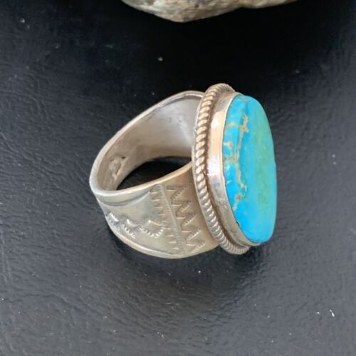 Navajo Blue Kingman Turquoise Ring | Sterling Silver | Sz 12.5 | Authentic Native American Handmade | 11959