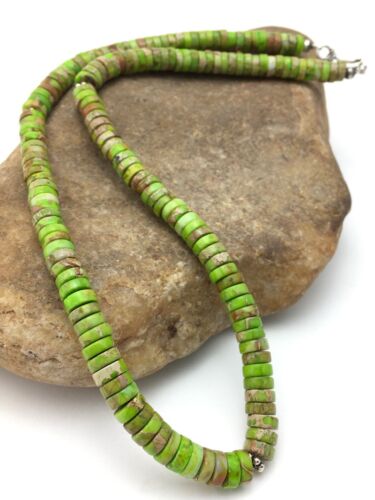 Native Green Gaspeite Stabilized Navajo Sterling Silver Necklace 20” 4337