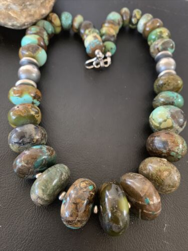 Navajo Pearl Jewelry | Graduated Sterling Silver Turquoise Necklace | Authentic Native American Handmade | 20" | 01753 - Masha USA