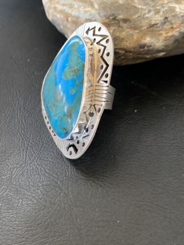 Native American XL Women's Sterling Silver Blue Kingman Turquoise Ring | Sz 8 | 12188
