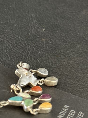 Navajo Multi-Color Turquoise Spiny Opal Inlay Sterling Earrings 1" | Handmade | 14410