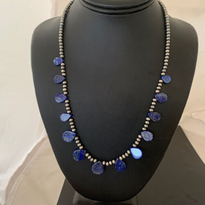 Navajo Lapis Lazuli Teardrop Necklace | Sterling Silver | 20" | Authentic Native American Handmade | 02045