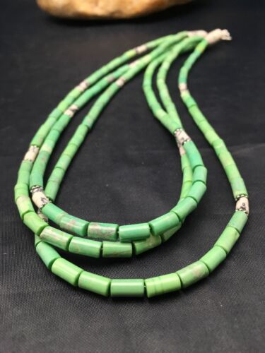 Navajo Green Turquoise & Howlite 3 Strand Necklace | Sterling Silver | Authentic Native American Handmade | 4163