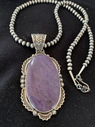 Southwestern Navajo Pearls Necklace | Sterling Silver Charoite Pendant | Authentic Native American Handmade | 1280