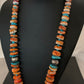 Navajo Pearls, Orange Spiny Oyster & Turquoise Necklace | Sterling Silver | Authentic Native American | 24"