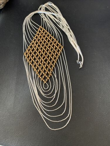 Gold-Filled Liquid Silver Heishi Necklace | 10 Strand Sterling Tube | 19" | 12631