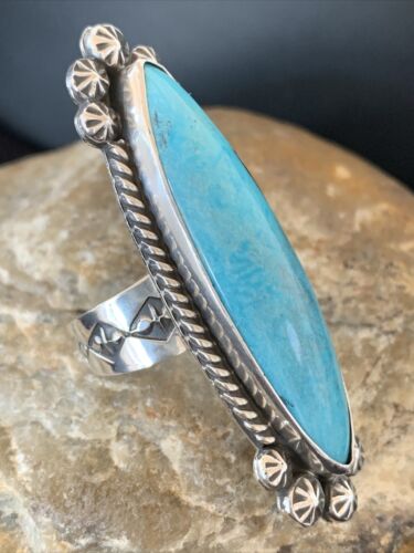 Native American Women's Navajo Blue Kingman Turquoise Ring | Sterling Silver | Sz 9 | 1009