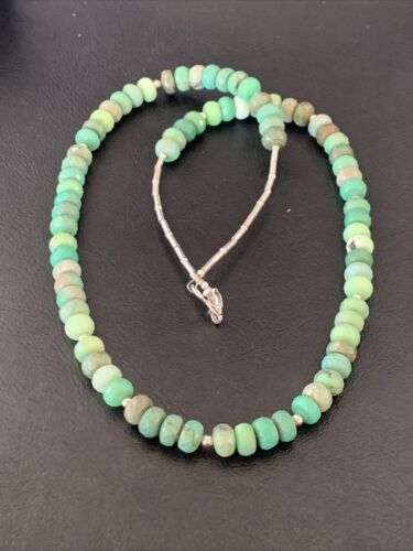 Navajo Green Faceted Turquoise Necklace | Sterling Silver | 22" | Authentic Native American Handmade | 11707
