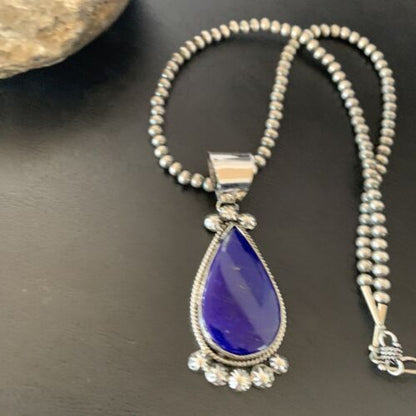 Native American Navajo Blue Lapis Pendant Necklace | Sterling Silver | Authentic Handmade | 11676 - Masha USA