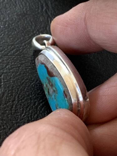 Navajo Blue Bisbee Turquoise Pendant | Sterling Silver | 1.5" | Authentic Native American Handmade | 1629