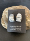 Navajo White Buffalo Turquoise Inlay Earrings | Sterling Silver | 0.5" | Authentic Native American Handmade | 12996